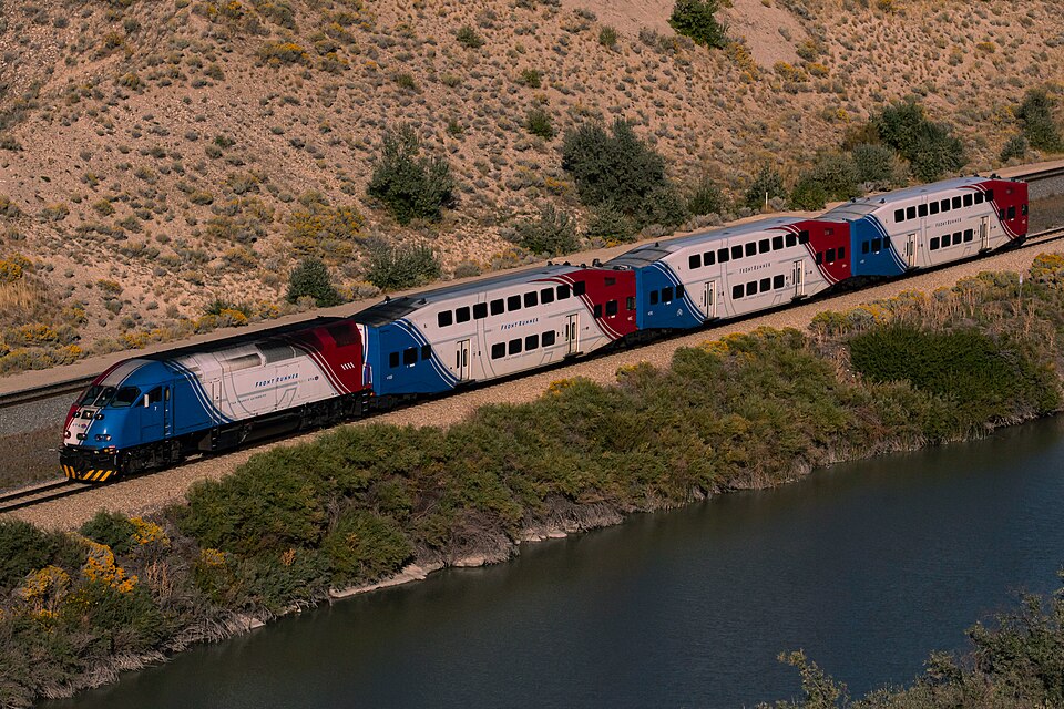FrontRunner train at the Jordan Narrows near Bluffdale, Utah