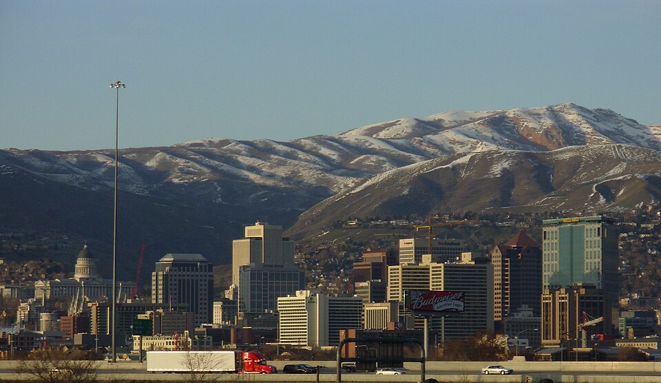 Downtown Salt Lake City skyline with the Wasatch Mountains